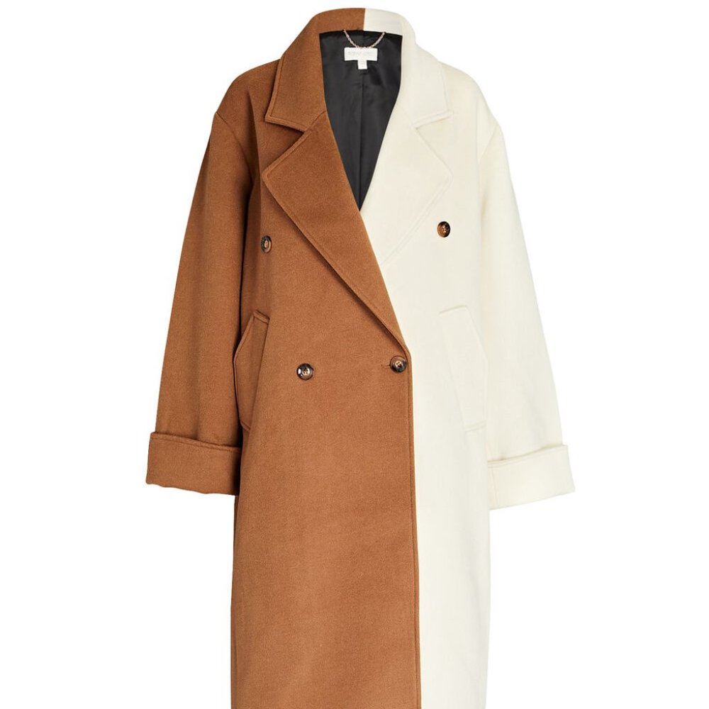 Ronny Kobo Minka Double Breasted Long Two Tone Peacoat